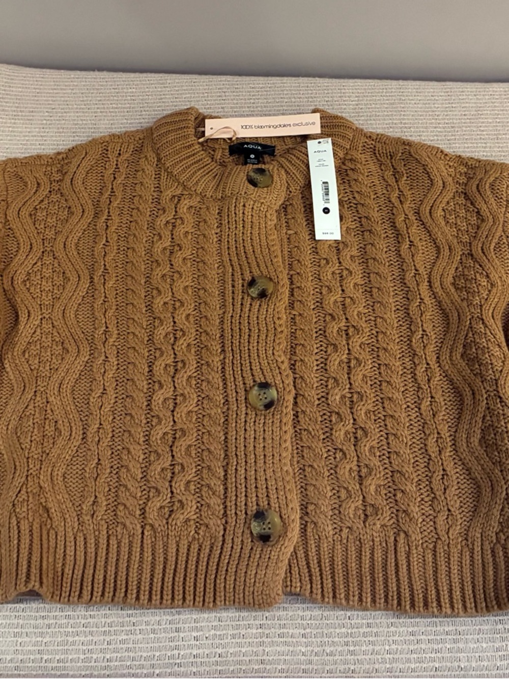 Aqua Cable Knit Button-Up Cardigan